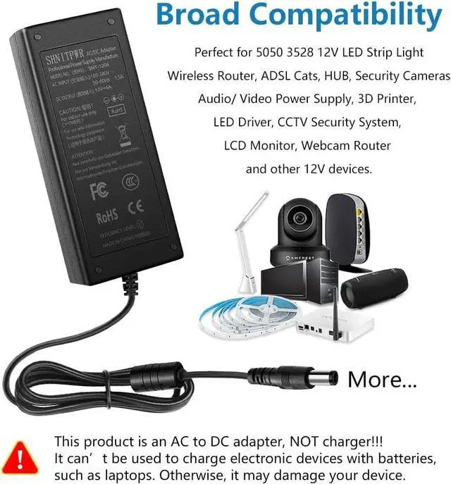 Alt view image 6 of 7 - SHNITPWR 12V 6A AC DC Power Supply Adapter Converter 100V~240V AC to DC 12 Volt 6 Amp 72W LED Driver Transformer with 5.5x2.5mm Plug for 5050 3528 LED Strip 3D Printer CCTV Security System LCD Monitor