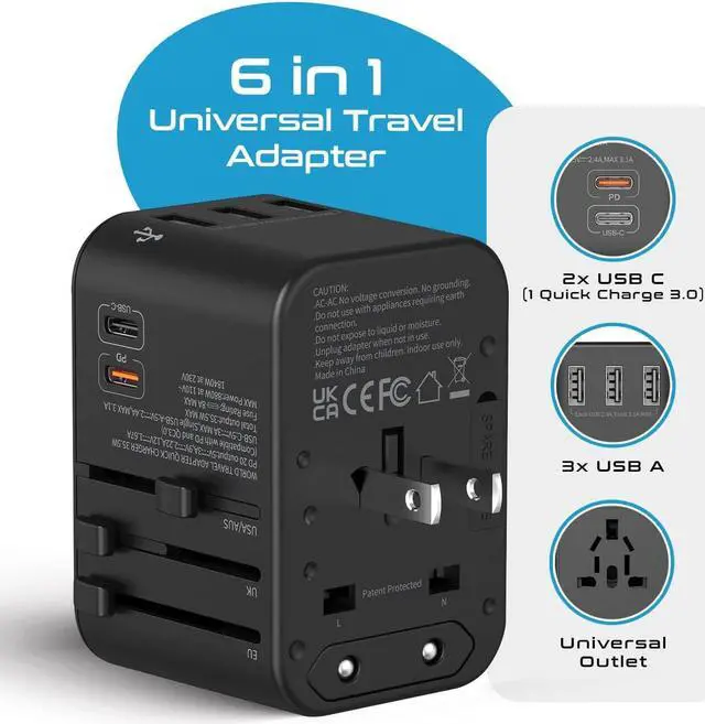Alt view image 2 of 7 - World International Travel Plug Adapter - Powerful 33.5W with Pd & QC 3.0 Dual USB-C Power - 3 USB Ports Wall Charger Type I C G A Outlets 110V 220V A/C - EU Euro US UK (11-KU)