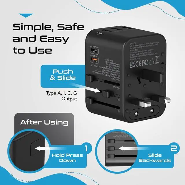 Alt view image 5 of 7 - World International Travel Plug Adapter - Powerful 33.5W with Pd & QC 3.0 Dual USB-C Power - 3 USB Ports Wall Charger Type I C G A Outlets 110V 220V A/C - EU Euro US UK (11-KU)