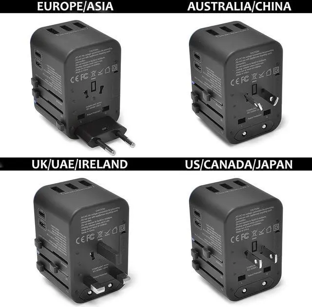 Alt view image 6 of 7 - World International Travel Plug Adapter - Powerful 33.5W with Pd & QC 3.0 Dual USB-C Power - 3 USB Ports Wall Charger Type I C G A Outlets 110V 220V A/C - EU Euro US UK (11-KU)