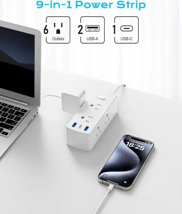 Alt view image 2 of 6 - European Travel Plug Adapter, Olcorife Universal Travel Adapter for EU UK US AUS, 6 Outlets 3 USB Ports with 5ft Extension Cord, International Power Adapter for US to Europe UK AUS