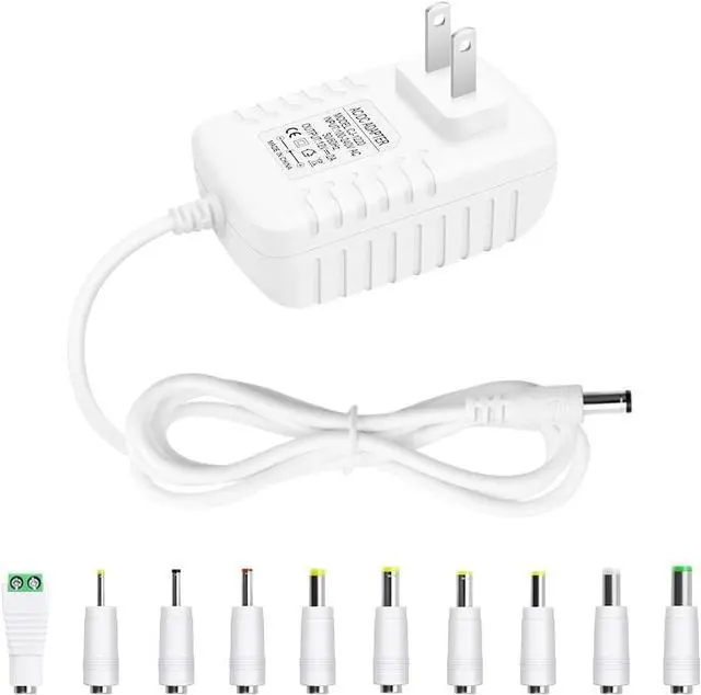 Main image of 12V 2A Power Supply 24W AC/DC Adapter Wall Charger Replacement Power Cord AC 100V-240V to DC 12Volt 2A 1.5A 1A Converter for Security Camera BT Speaker GPS Webcam Router Scanner w/10 White