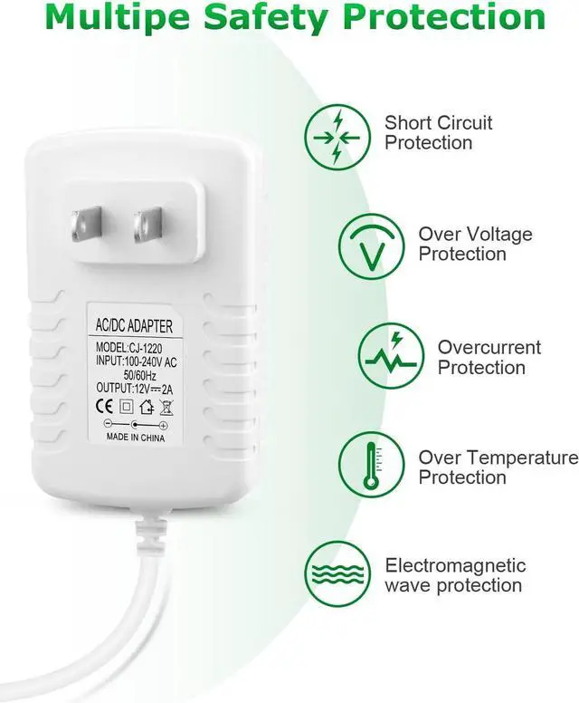 Alt view image 4 of 6 - 12V 2A Power Supply 24W AC/DC Adapter Wall Charger Replacement Power Cord AC 100V-240V to DC 12Volt 2A 1.5A 1A Converter for Security Camera BT Speaker GPS Webcam Router Scanner w/10 White