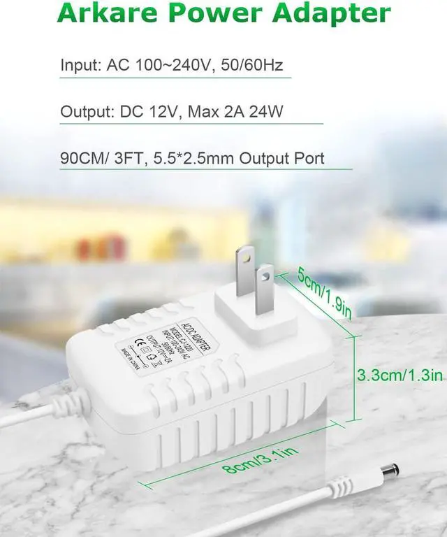 Alt view image 5 of 6 - 12V 2A Power Supply 24W AC/DC Adapter Wall Charger Replacement Power Cord AC 100V-240V to DC 12Volt 2A 1.5A 1A Converter for Security Camera BT Speaker GPS Webcam Router Scanner w/10 White