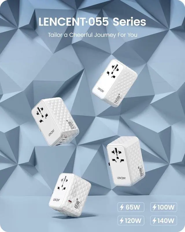 Alt view image 5 of 7 - LENCENT 140W International Travel Adapter, GaN Universal Travel Adapter with 1 USB-A & 3 Type C Power Adapter, Fast Charger for Phone,Laptops, Worldwide Plug Adapter for USA/UK/EU/AUS, White