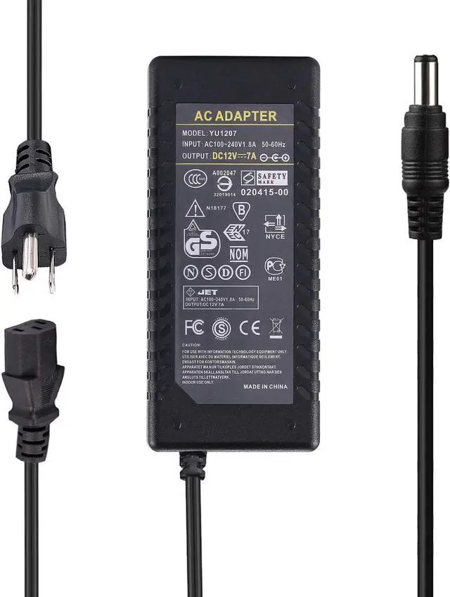 Main image of 12V 7A Power Supply, AC 100-240V to DC 12V 7A Adapter, 5.5x2.5mm Barrel Connector, Compatible with LED Strip Lights, LCD Monitor, CCTV Cameras