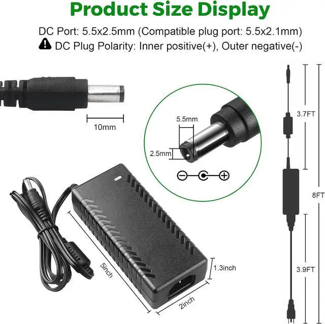 Alt view image 2 of 7 - 12V 7A Power Supply, AC 100-240V to DC 12V 7A Adapter, 5.5x2.5mm Barrel Connector, Compatible with LED Strip Lights, LCD Monitor, CCTV Cameras