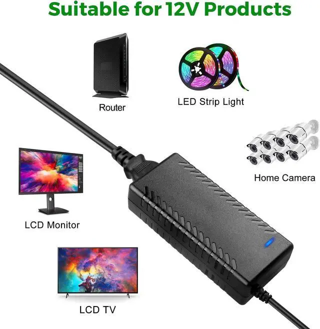 Alt view image 6 of 7 - 12V 7A Power Supply, AC 100-240V to DC 12V 7A Adapter, 5.5x2.5mm Barrel Connector, Compatible with LED Strip Lights, LCD Monitor, CCTV Cameras