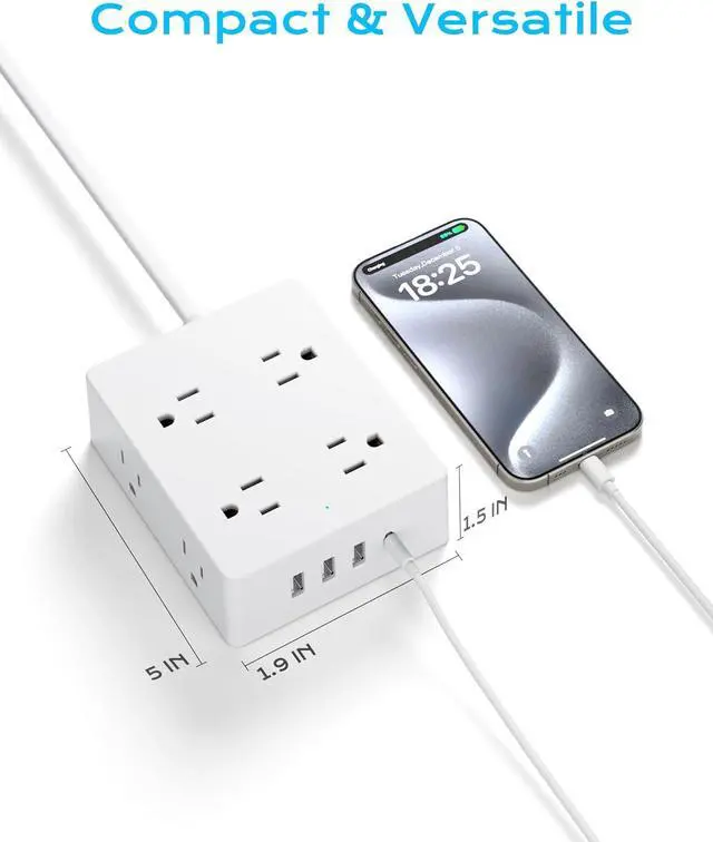 Alt view image 5 of 6 - European Travel Plug Adapter, Olcorife Power Strip with EU UK US Plug Adapter, 8 Outlets 4 USB Ports with 5ft Extension Cord, International Power Adapter for US to Europe UK
