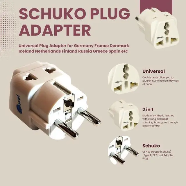 Alt view image 2 of 3 - European Adapter, Travel Adapter 2 Pack European Power Adapter Schuko Plug Adapter,Universal Plug Adapter for Germany France Denmark Iceland Netherlands Finland Russia Greece Spain etc Tmvel
