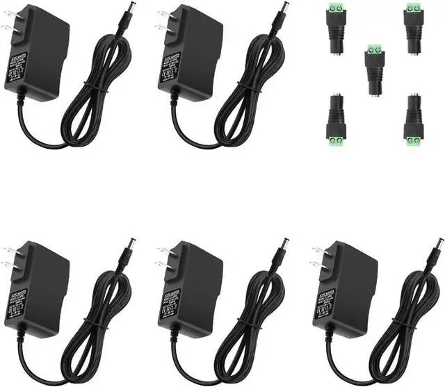 Main image of 5V 2A Power Supply Adapter DC 5V 2000mA Power Cord AC/DC Charger AC 100V-240V to DC 5 Volt 1.5A 1Amp 0.5A for Security Camera Baby Monitor Graco Swing TV Box Raspberry Pi USB Type C (5 Pack)