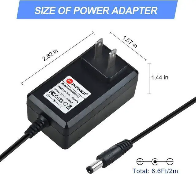 Alt view image 2 of 6 - PK Power 9V 2A AC Adapter for DYMO LabelManager 100 160 350 LM-160 150 LM-500TS 220P 210D LM-150 155 LM-200 LM210D 1738976 Power Supply Cord with Internal Negative