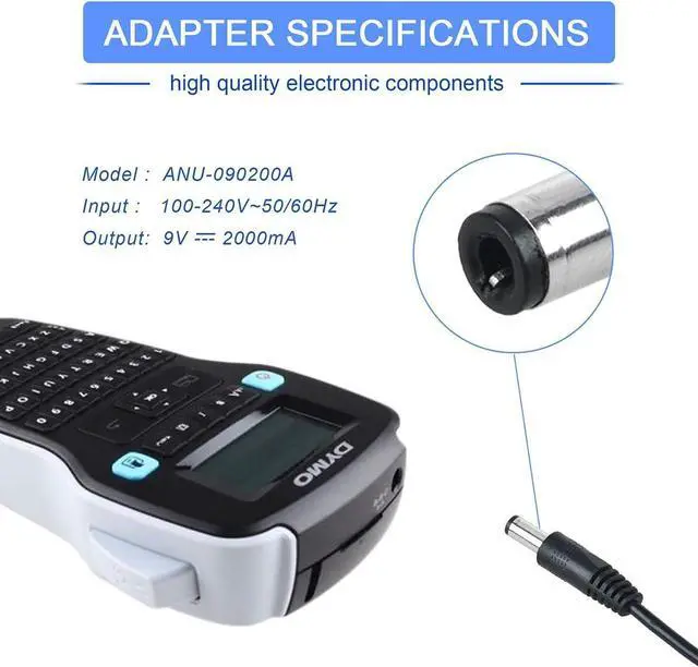 Alt view image 4 of 6 - PK Power 9V 2A AC Adapter for DYMO LabelManager 100 160 350 LM-160 150 LM-500TS 220P 210D LM-150 155 LM-200 LM210D 1738976 Power Supply Cord with Internal Negative