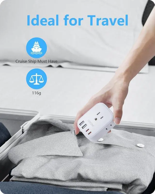 Alt view image 7 of 7 - LENCENT Germany France Travel Power Adapter, Schuko Type E F Power Plug Adaptor with 4 USB Ports(2 Type C), 4 Outlet Converter, US to EU Spain French German Greece Norway Iceland South Korea Portugal