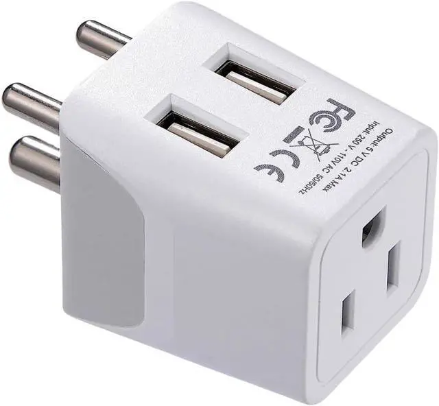 Main image of Ceptics India, Nepal, Bangladesh Travel Adapter Plug with Dual USB - Type D - Usa Input - Ultra Compact - Safe Grounded Perfect for Cell Phones, Laptops, Camera (CTU-10)