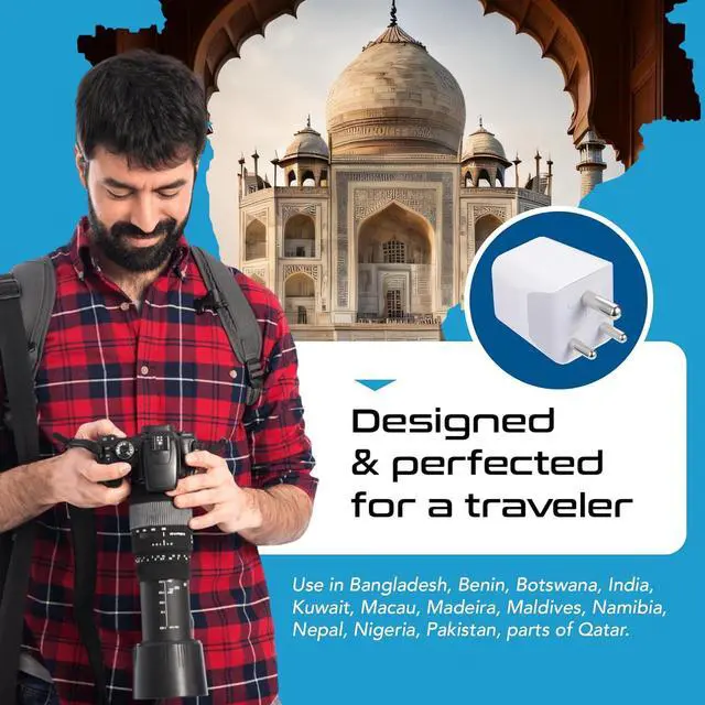 Alt view image 4 of 7 - Ceptics India, Nepal, Bangladesh Travel Adapter Plug with Dual USB - Type D - Usa Input - Ultra Compact - Safe Grounded Perfect for Cell Phones, Laptops, Camera (CTU-10)