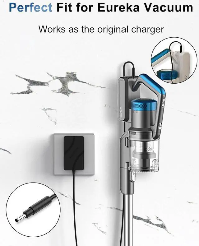 Alt view image 4 of 7 - Charger for Eureka MC2805A Charger for Eureka Rapidclean Pro NEC180 NEC182 NEC185 NEC186 NEC380 Cordless Vacuum Power Cord