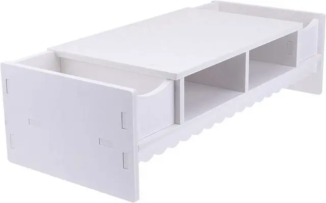 Main image of STOBOK Monitor Stand with Drawer Laptop PC Monitor Riser Rack Holder Desk Organizer Tabletop Storage Cabinet Wooden White