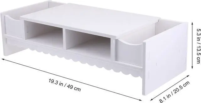 Alt view image 2 of 7 - STOBOK Monitor Stand with Drawer Laptop PC Monitor Riser Rack Holder Desk Organizer Tabletop Storage Cabinet Wooden White