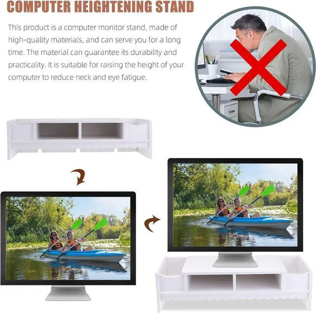 Alt view image 6 of 7 - STOBOK Monitor Stand with Drawer Laptop PC Monitor Riser Rack Holder Desk Organizer Tabletop Storage Cabinet Wooden White