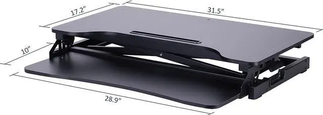 Alt view image 3 of 6 - Rocelco Standing Desk Converter 31.5 Inch Sit Stand Up Dual Monitor Tabletop Riser with Tablet Mount, Height Adjustable Home Office Workstation - Deep Keyboard Tray for Laptop Mouse - Black (R VADRB)