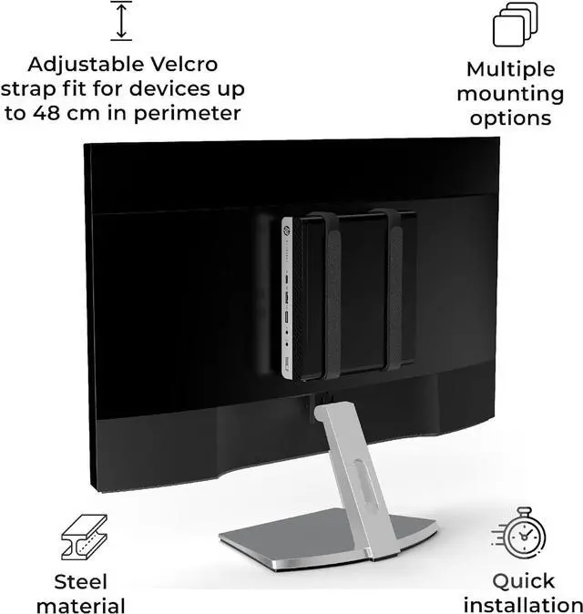 Alt view image 7 of 7 - HumanCentric Universal Wall and VESA Mount, Adjustable Strap for Small Computers, UPS Units, Cable Boxes, Modems and Other Electronic Devices, Mounts on The Wall or Back of a Computer Monitor