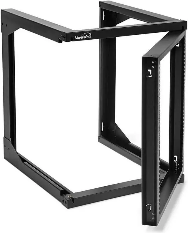 Alt view image 5 of 6 - NavePoint 12U Wall Mount Server Rack - Swing Gate Open Frame for 19-Inch IT Equipment - Network Rack for AV & Server Equipment, 24" Deep, Black