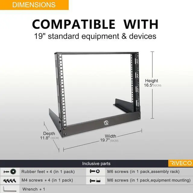 Alt view image 3 of 5 - RIVECO 8U Desktop Rack for Network & Audio, 19 Inch 2 Post Open Frame Cabinet with Reinforced Beam, Free Standing Tabletop Racks for IT Server Music Recording Studio AV Equipment