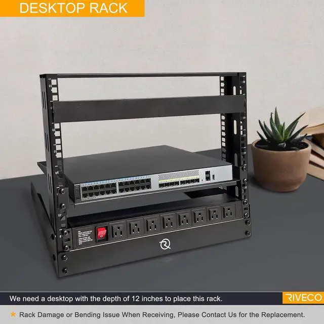 Alt view image 4 of 5 - RIVECO 8U Desktop Rack for Network & Audio, 19 Inch 2 Post Open Frame Cabinet with Reinforced Beam, Free Standing Tabletop Racks for IT Server Music Recording Studio AV Equipment