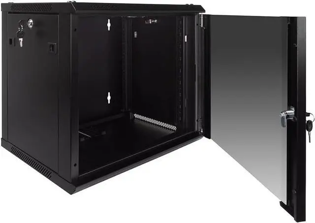 Alt view image 6 of 6 - NavePoint 9U Server Rack Enclosure with Glass Door, Cooling Fan, Locks, & Removable Side Panels - 9U Wall Mount Network Cabinet 19 Inch Rack 17.7 Inches Deep