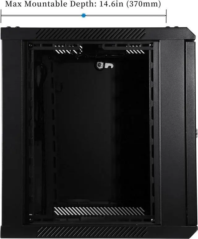 Alt view image 3 of 7 - 9U Performance Wall Mount Server Cabinet Network Rack Enclosure, Quiet Cooling Fan, Locking Glass Door, Black