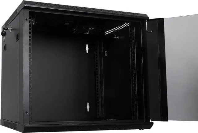 Alt view image 6 of 7 - 9U Performance Wall Mount Server Cabinet Network Rack Enclosure, Quiet Cooling Fan, Locking Glass Door, Black