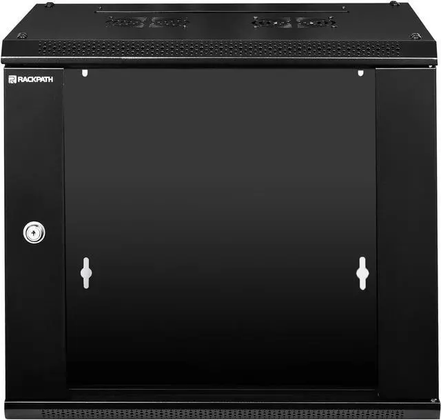 Alt view image 5 of 7 - 9U Performance Wall Mount Server Cabinet Network Rack Enclosure, Quiet Cooling Fan, Locking Glass Door, Black