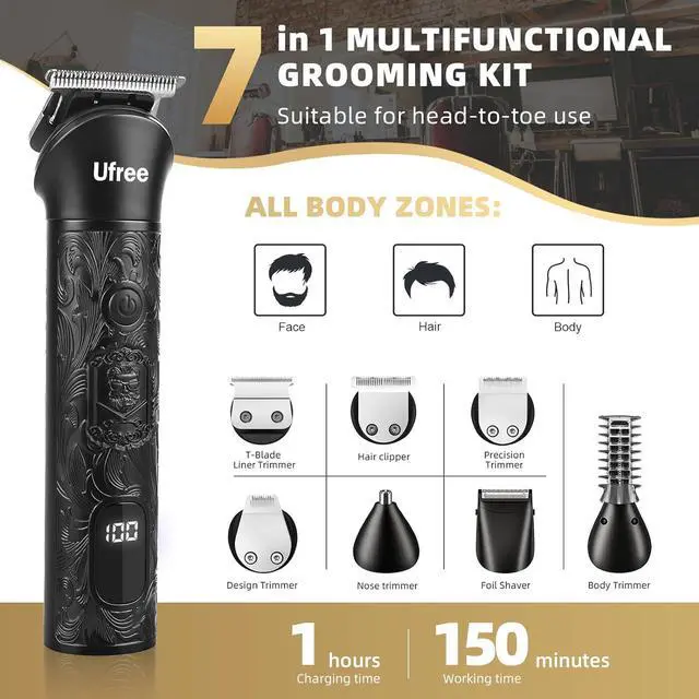 Alt view image 2 of 6 - Ufree Beard Trimmer for Men, Electric Razor Shavers, Cordless Hair Clippers, 7 in 1 Beard Grooming Kit for Mustache, Body, Nose and Facial, Gifts for Men