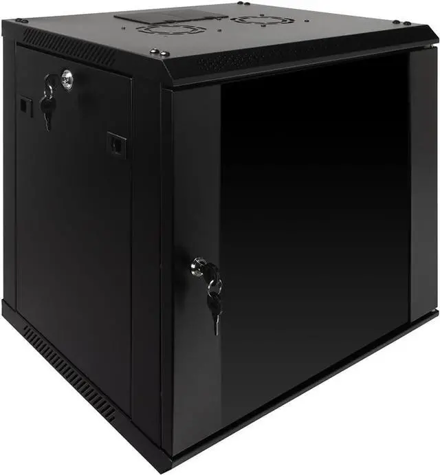 Alt view image 5 of 6 - NavePoint 9U Server Rack Enclosure with Glass Door, Cooling Fan, Locks, & Removable Side Panels - 9U Wall Mount Network Cabinet 19 Inch Rack 17.7 Inches Deep