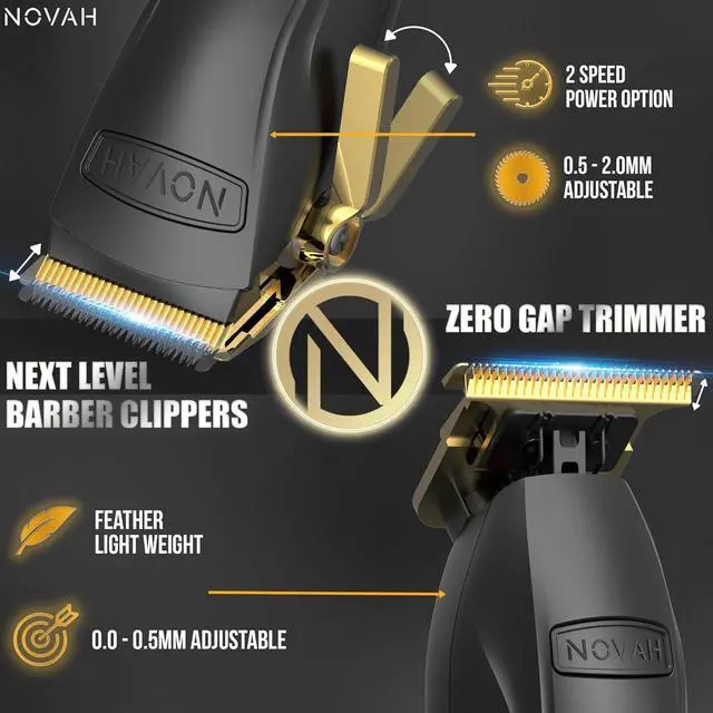 Alt view image 2 of 7 - Novah® Professional Hair Clippers for Men, Professional Barber Clippers and Trimmer Set, Mens Cordless Hair Clipper for Barbers Haircut Fading Kit Fade - Gold