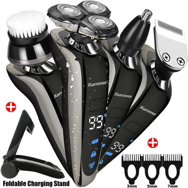Alt view image 2 of 6 - Electric Shaver Razor for Men Rechargeable 100% Waterproof Rotary for Shaving with Nose Trimmer Sideburns Trimmer Face Cleaning Brush