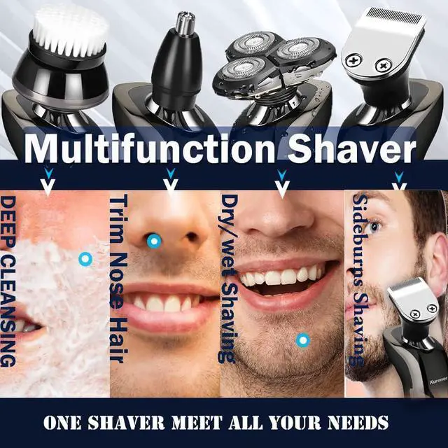 Alt view image 4 of 6 - Electric Shaver Razor for Men Rechargeable 100% Waterproof Rotary for Shaving with Nose Trimmer Sideburns Trimmer Face Cleaning Brush
