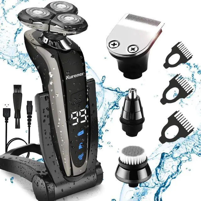 Alt view image 6 of 6 - Electric Shaver Razor for Men Rechargeable 100% Waterproof Rotary for Shaving with Nose Trimmer Sideburns Trimmer Face Cleaning Brush