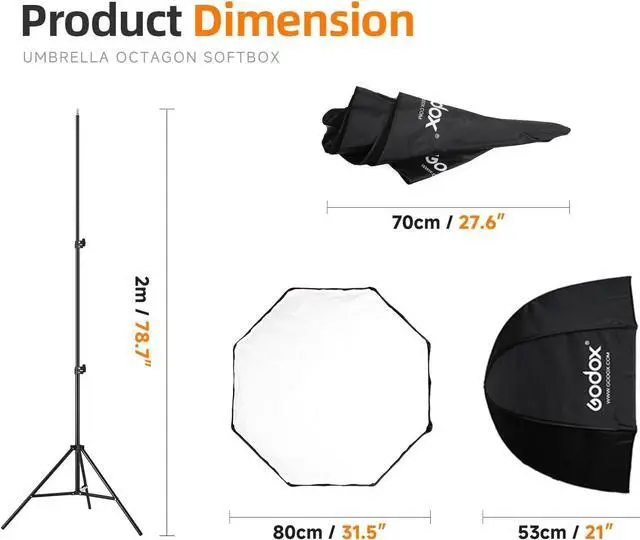 Alt view image 2 of 6 - Godox Photo Studio 80cm 31.5in Portable Octagon Umbrella Softbox,190cm Light Stand with Hot Shoe Holder Bracket kit for Flash Speelidte