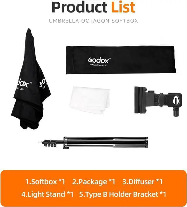 Alt view image 3 of 6 - Godox Photo Studio 80cm 31.5in Portable Octagon Umbrella Softbox,190cm Light Stand with Hot Shoe Holder Bracket kit for Flash Speelidte
