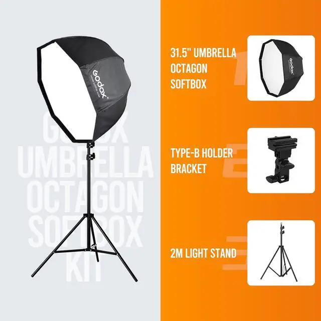 Alt view image 4 of 6 - Godox Photo Studio 80cm 31.5in Portable Octagon Umbrella Softbox,190cm Light Stand with Hot Shoe Holder Bracket kit for Flash Speelidte