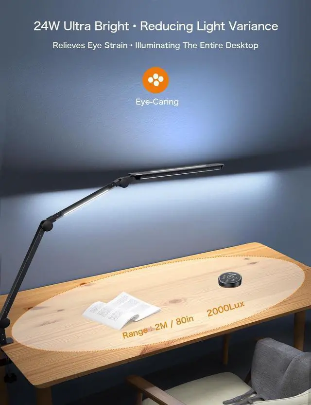 Alt view image 5 of 7 - Sky LED Desk Lamp with Remote Control - Three Light Sources24WAjustable Atmosphere Lighting - Flexible Swing Arm, 4 Color Modes & 4 Brightness, Architect Desk Lamp with Clamp for Home Office