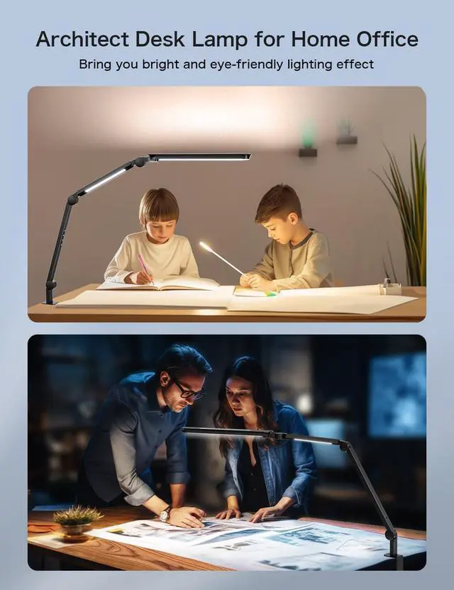 Alt view image 7 of 7 - Sky LED Desk Lamp with Remote Control - Three Light Sources24WAjustable Atmosphere Lighting - Flexible Swing Arm, 4 Color Modes & 4 Brightness, Architect Desk Lamp with Clamp for Home Office