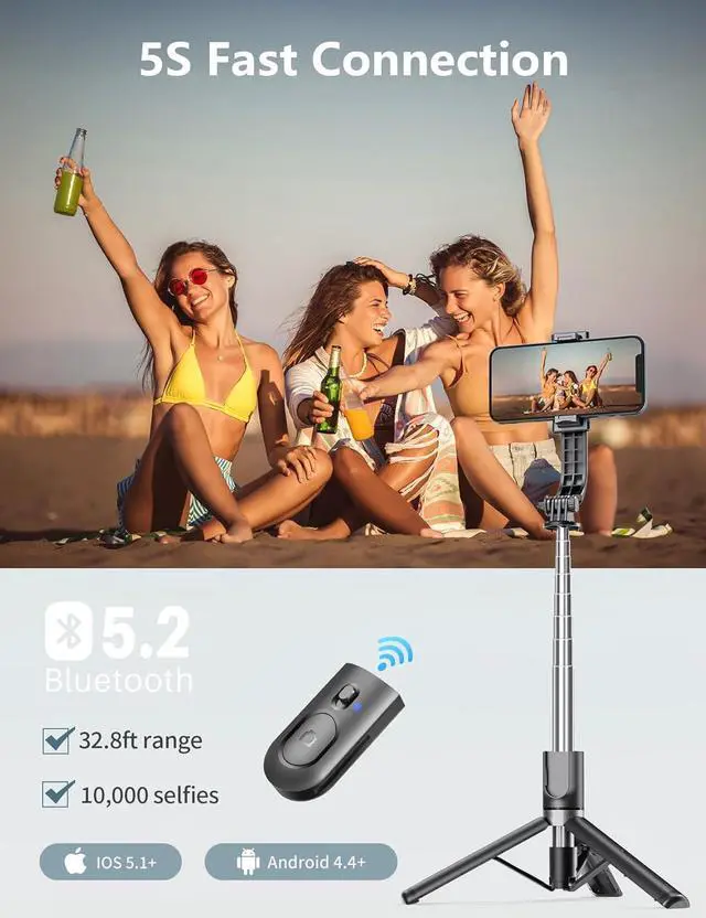 Alt view image 4 of 7 - Selfie Stick Tripod with Light, 45'' Selfie Stick with Wireless Remote, Portable Phone Tripod Compatible with iPhone 16/15 Pro Max/15/14 Pro/14/13, Samsung S22/ S23 Ultra/Android Smartphone