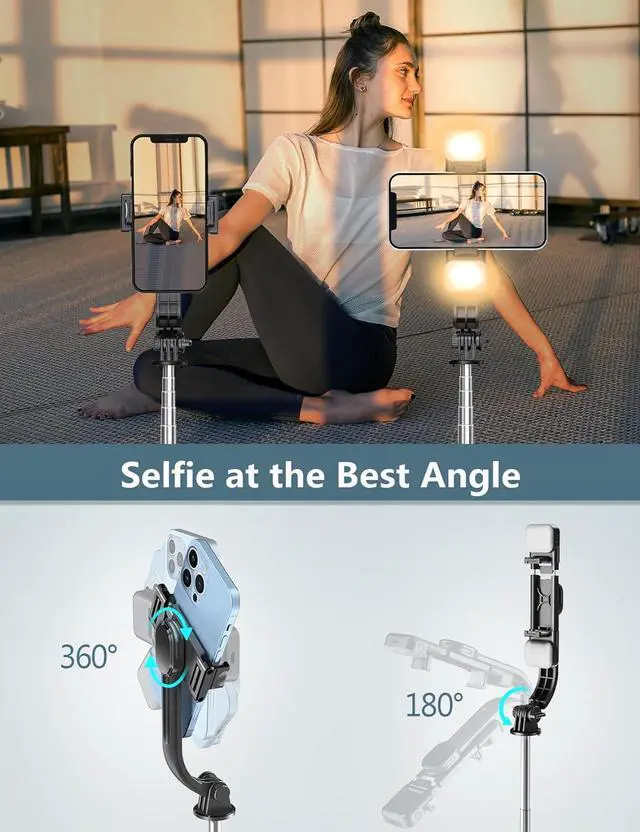 Alt view image 5 of 7 - Selfie Stick Tripod with Light, 45'' Selfie Stick with Wireless Remote, Portable Phone Tripod Compatible with iPhone 16/15 Pro Max/15/14 Pro/14/13, Samsung S22/ S23 Ultra/Android Smartphone