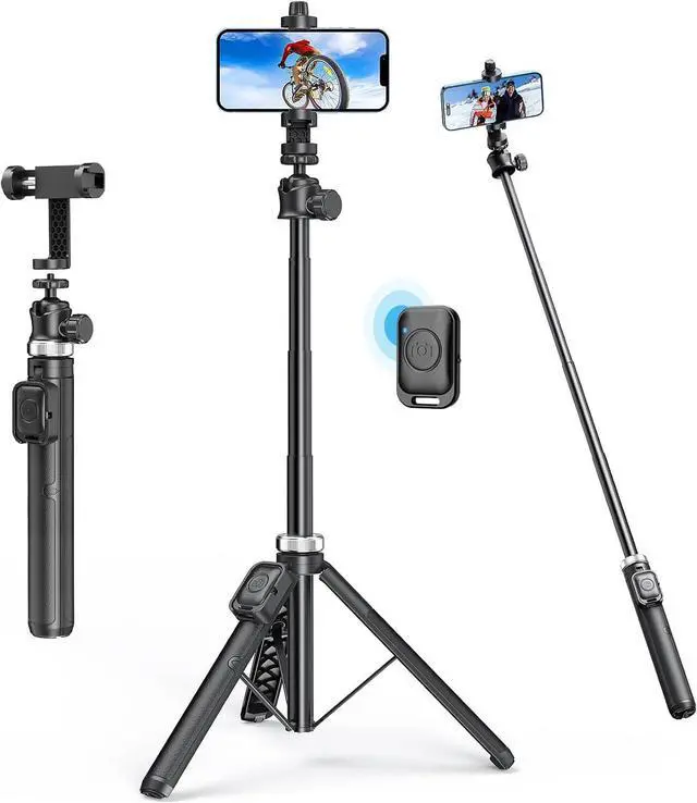 Main image of Extendable Phone Tripod for iPhone & Selfie Stick with Remote, 360 Ball Head for Video Recording