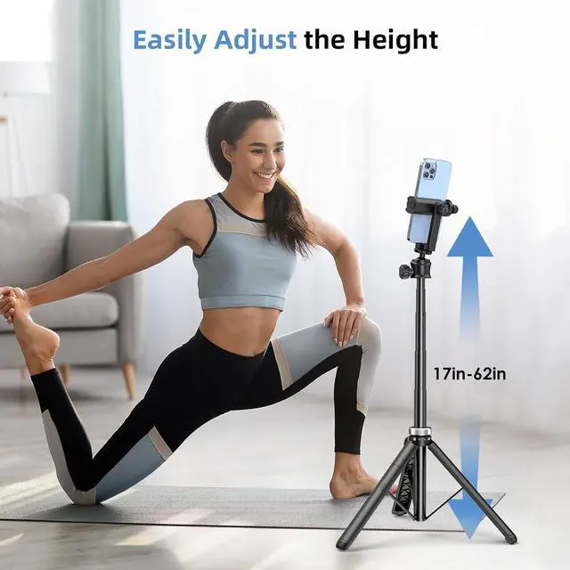 Alt view image 2 of 7 - Extendable Phone Tripod for iPhone & Selfie Stick with Remote, 360 Ball Head for Video Recording