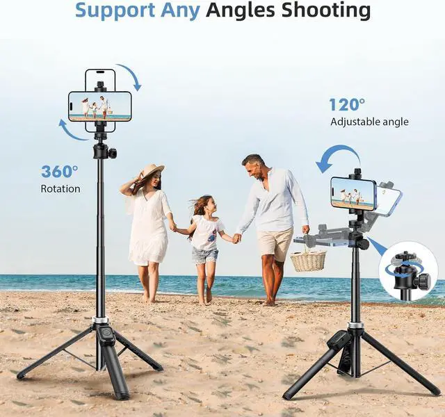 Alt view image 4 of 7 - Extendable Phone Tripod for iPhone & Selfie Stick with Remote, 360 Ball Head for Video Recording