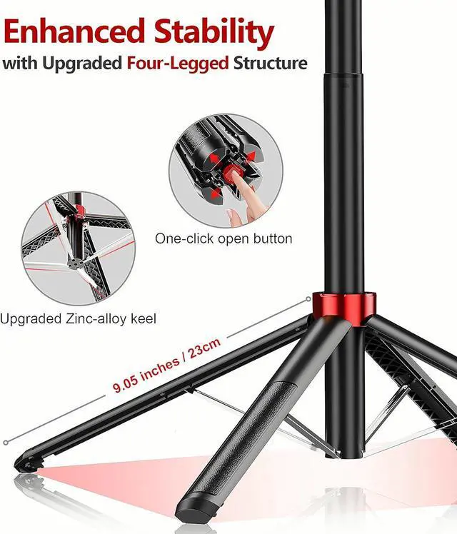Alt view image 2 of 7 - Huryfox Selfie Stick Phone Tripod - 71 inch Tall Cell Phone Holder with Detachable Wireless Remote, Phone Stand for Recording, Video and Picture, Compatible with iPhone, Android Phone, Camera & Gopro